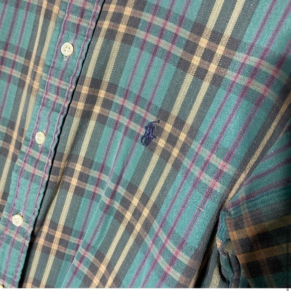 Vintage Polo Ralph Lauren Green Tan Purple Plaid Casual Button Up Shirt S - Picture 6 of 15